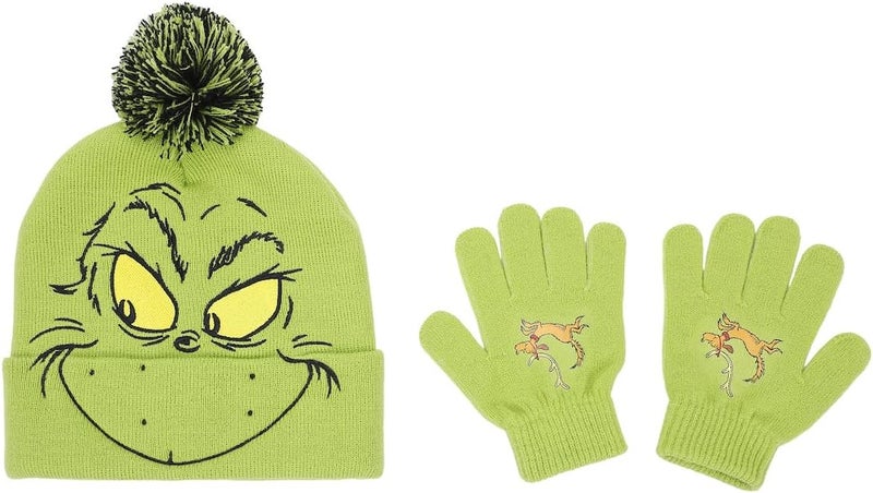 Bio World Grinch Youth Character Cuffed Beanie and Gloves Set Multicolored - Image 1